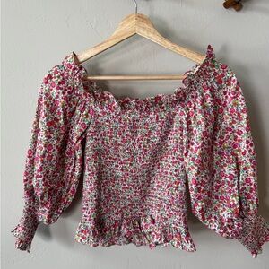 DO+BE Pink Floral Smocked Off-Shoulder Blouse